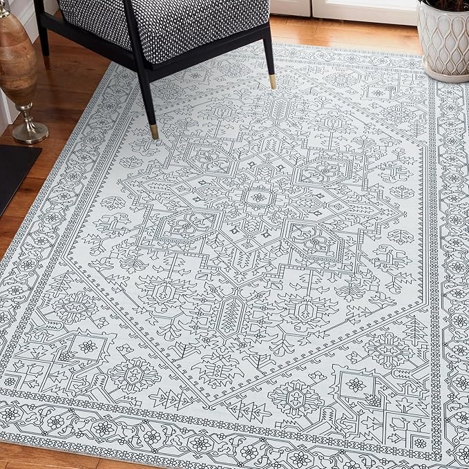 Washable Area Rug 4x6 Non-Slip Boho Rugs for Living Room Indoor Carpet for Front Porch, Kitchen, Laundry Room, Black and White