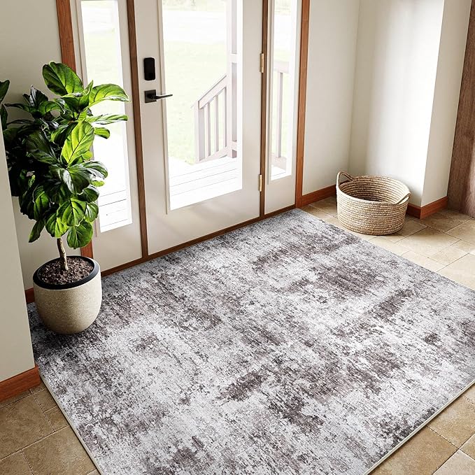 3x5 Entryway Rug Grey Hallway Area Rug Machine Washable Abstract Low Pile Carpet Bedroom Living Room Office Dining Room Kitchen Laundry Room Non Slip
