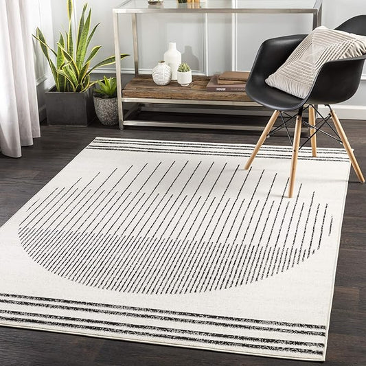 Livabliss Penrod Modern Geometric Area Rug,7'10" x 10',Black/Ivory