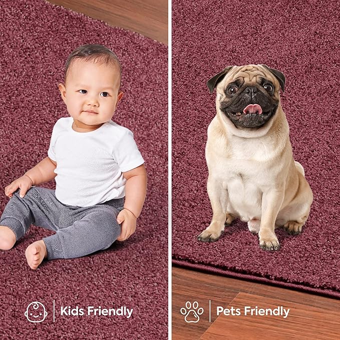 Furnish my Place Modern Plush Solid Color Rug - Cranberry, 8' Hexagon, Pet and Kids Friendly Rug. Made in USA, Area Rugs Great for Kids, Pets, Event, Wedding, Living Room