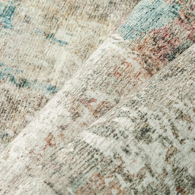 2x3 Entryway Rug Orange Grey Non Slip Washable Doormat Neutral Modern Abstract Indoor Rug Thin Soft Throw Low Pile Kitchen Carpet for Laundry Room, Kitchen, Bedroom, Bathroom