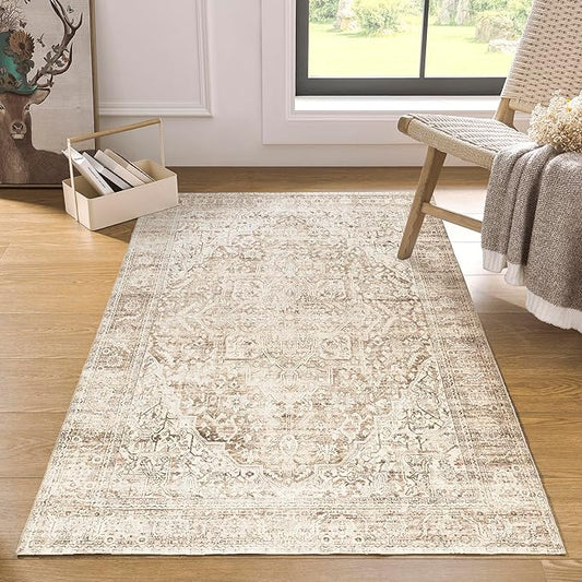 Tan Brown and Beige 3x5 Small Entryway Area Rug Indoor for Front Door Entry Way,Washable Non Slip Ultra Thin Modern Farmhouse Neutral Boho Door Mat Entrance
