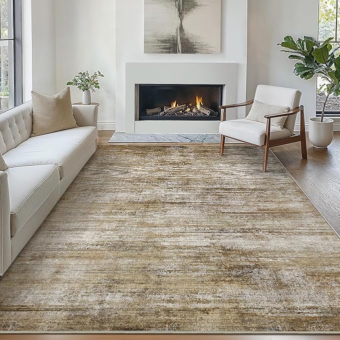 Bavni 8x10 Area Rugs, Abstract Modern Living Room Rugs, Large Machine Washable Rug Non-Slip, Soft Pet Friendly Rugs for Bedroom, Playroom, Dining Room, Taupe/Light Brown