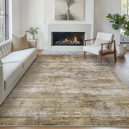 Bavni 5x7 Rug, Abstract Machine Washable Rug Non-Slip, Soft Modern Lightweight Area Rug, Stain Resistant Rugs for Living Room, Bedroom, Dining Room, Taupe/Light Brown