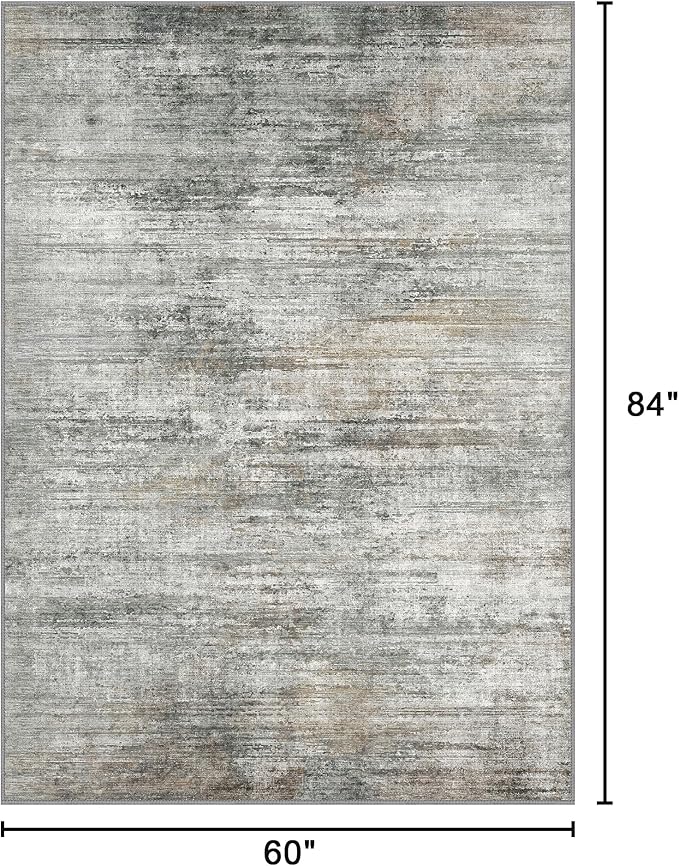 Bavni 5x7 Rug, Abstrcat Machine Washable Rug Non-Slip, Soft Mordern Lightweight Area Rug, Stain Resistant Rugs for Living Room, Bedroom, Dining Room, Granite Gray