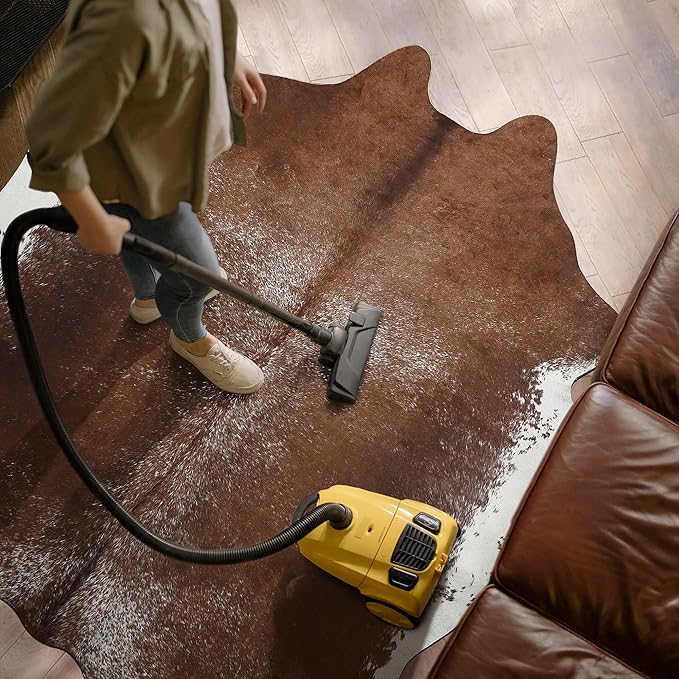 AROGAN 6×7.2 Feet Western Decor Faux Fur Cowhide Rug, Feet Premium Animal Skin Cow Hide Rug, Sturdy Cow Print Rugs for Wall Decor, Western Floor Carpet for Bedroom Living Room, Dark Brown