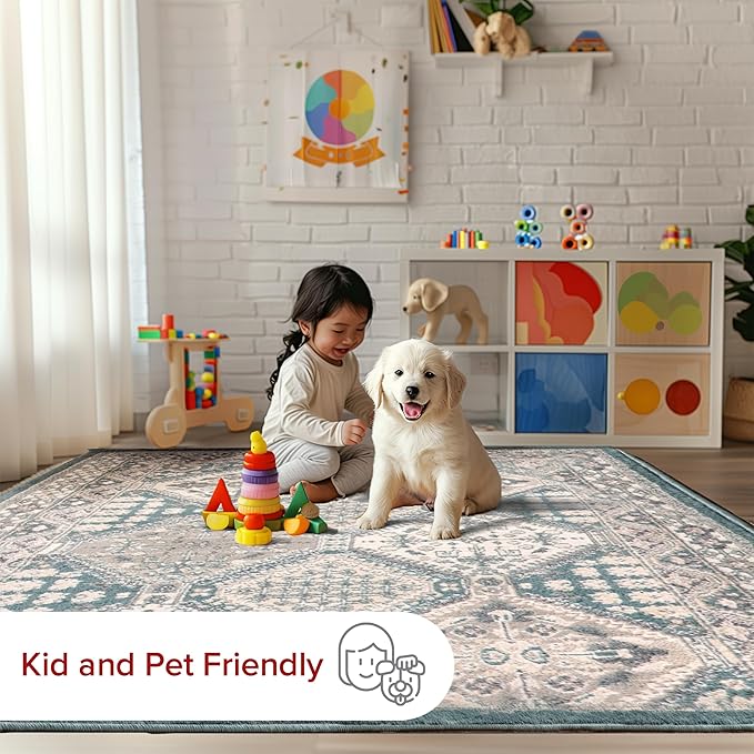 nuLOOM 9x12 Becca Traditional Tiled Area Rug, Blue, Faded Transitional Design, Stain Resistant, For Bedroom, Dining Room, Living Room, Hallway, Office, Kitchen, Entryway
