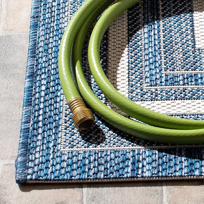 SAFAVIEH Courtyard Collection 6'7" x 9'6" Ivory/Navy CY8475 Indoor/ Outdoor Waterproof Easy Cleaning Patio Backyard Mudroom Area Rug