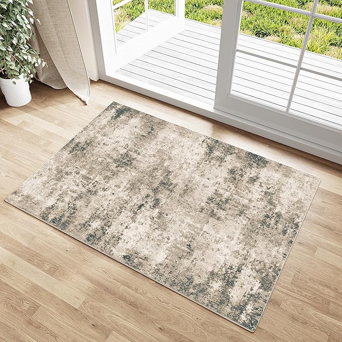 2x3 Entryway Rugs Brown Machine Washable Area Rug Entrance Door Mat Indoor Accent Rug Abstract Non Slip Low Pile Carpet Distressed Throw Rug for Kitchen Bedroom Office