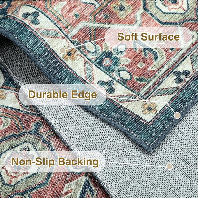 Vintage Area Rug, Washable Rugs 3x5 for Bedroom, Small Distressed Rug Rug for Kitchen Entryway Bathroom Living Room Office Carpet