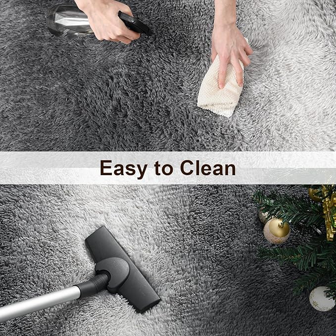 TWINNIS Super Soft Shaggy Rugs Fluffy Carpets, 8x10 Feet, Indoor Modern Plush Area Rugs for Living Room Bedroom Kids Room Nursery Home Decor, Upgrade Anti-Skid Rectangular Fuzzy Rug, Grey White