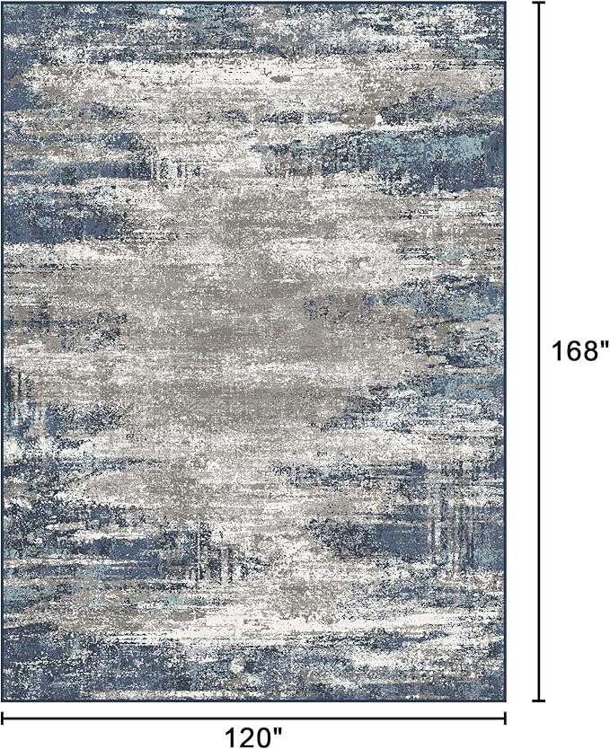 Bavni 10x14 Area Rugs, Abstract Modern Living Room Rugs, Large Machine Washable Rug Non-Slip, Soft Pet Friendly Rugs for Bedroom, Playroom, Dining Room, Blue/Ivory