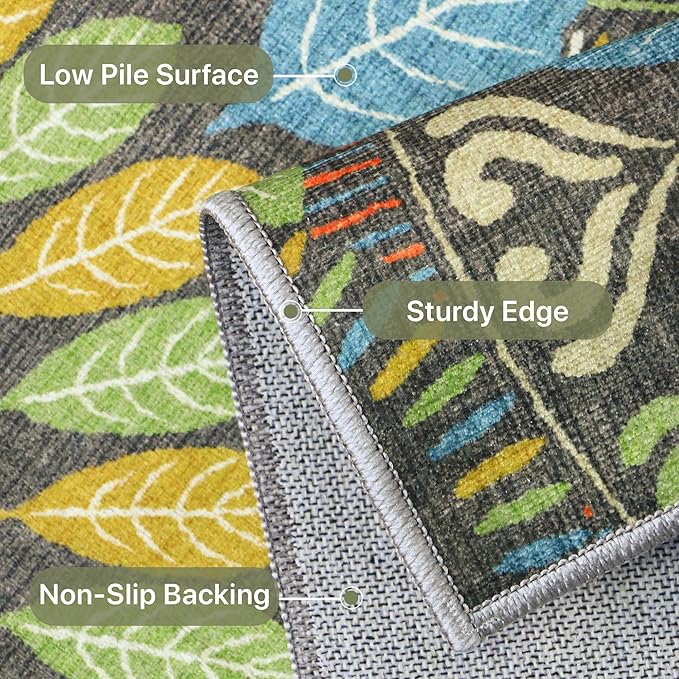 Bavni Kitchen Runner, Washable 2x12 Rugs Non Slip, Floral Thin Runners, Stain Resistant Carpet Runner for Bathroom, Bedroom, Hallway, Multi