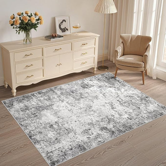 3x5 Area Rug Living Room Rugs - Washable Neutral Modern Abstract Soft Thin Rug Indoor Floor No Slip Rug Carpet for Bedroom Under Dining Table Home Office Decor - Grey