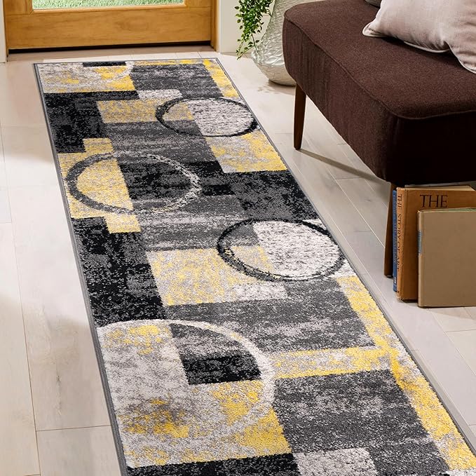 Rugshop Contemporary Abstract Circle Design Soft Runner Rug 2' x 7'2" Yellow