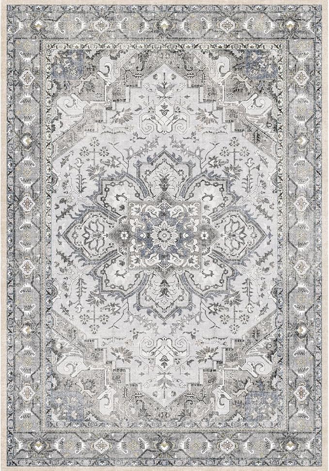 Washable Area Rug Vintage - Living Room Farmhouse Oriental Rug 2x3 Distressed Non-Slip Stain Resistant Carpet for Bedroom Dining Room Home Kitchen Office (2x3 Grey)