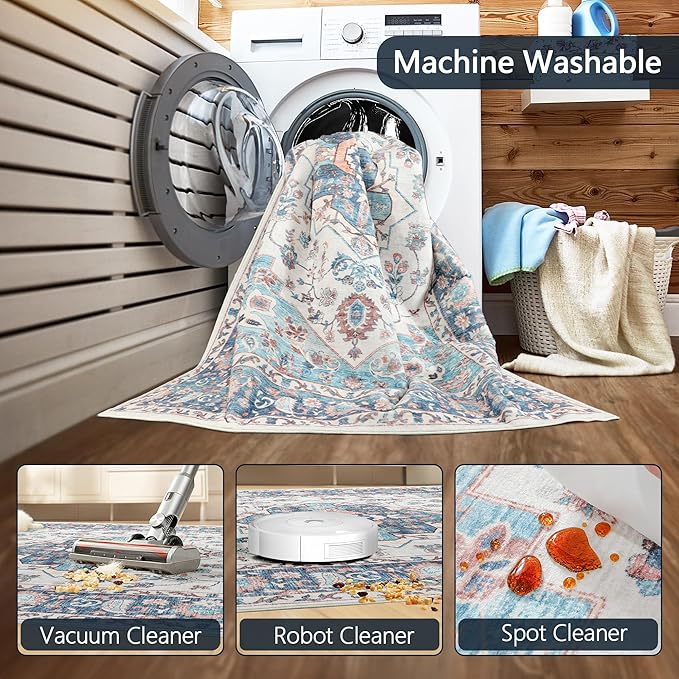2x3 Area Rugs, Washable Entry Rug Indoor Door Mat Vintage Boho Stain Resistant Non-Slip Non-Shedding Carpet Small Bath Mat Low Pile Rug for Entryway Kitchen Laundry Bathroom