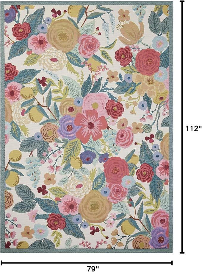 Loloi Rifle Paper Co. Perennial Collection Garden Party PRN-04 Rose/Multi 6'-7" x 9'-4" Indoor/Outdoor Area Rug