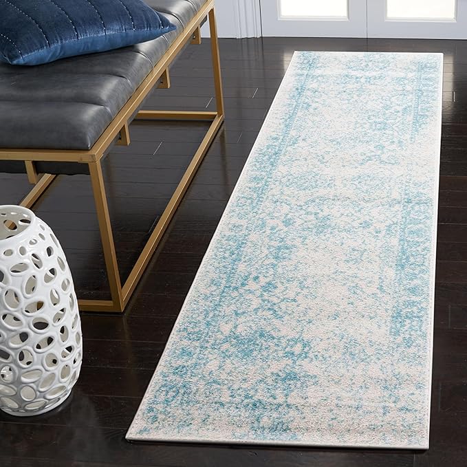 SAFAVIEH Adirondack Collection Runner Rug - 2'6" x 10', Ivory & Light Blue, Oriental Distressed Design, Non-Shedding & Easy Care, Ideal for High Traffic Areas in Living Room, Bedroom (ADR109L)