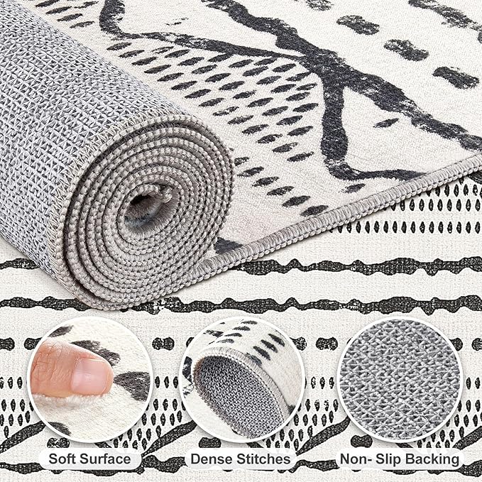 Black Rug Living Room 5X7: Washable Boho Large Neutral Soft Rug Modern Stain Resistant Moroccan Indoor Non Slip Floor Carpet for Bedroom Nursery Kids Playroom Office Dining Room Classroom Dorm