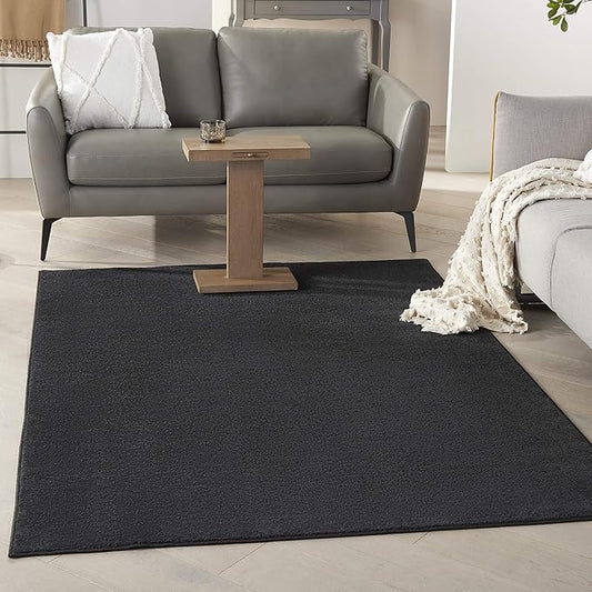 Nourison Essentials Indoor/Outdoor Black 5' x 8' Area Rug, Easy Cleaning, Non Shedding, Bed Room, Living Room, Dining Room, Kitchen (5x8)