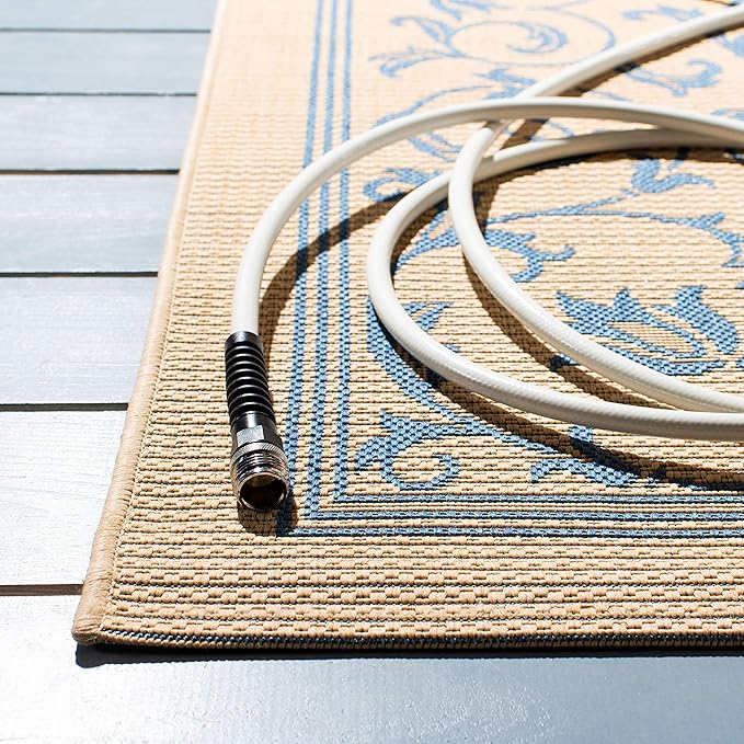 SAFAVIEH Courtyard Collection Runner Rug - 2'3" x 8', Natural & Blue, Scroll Design, Non-Shedding & Easy Care, Indoor/Outdoor & Washable-Ideal for Patio, Backyard, Mudroom (CY2098-3101)