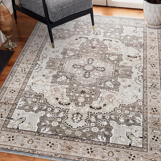 Washable Area Rug 4x6 Non-Slip, Boho Rugs for Living Room Decor，Indoor Mat for Front Porch, Kitchen, Laundry Room, Bathroom, Olive