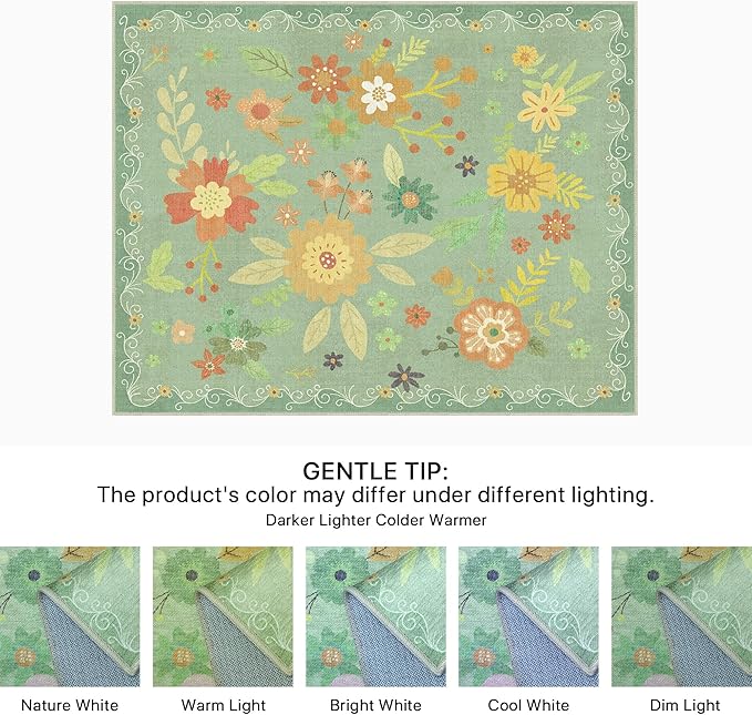 Bavni 2x5 Runner Rug, Foldable Floral Rugs for Hallways Kitchen Bedroom Kids Room, Lightweight Machine Washable Non Slip Rubber Rugs Backing, Ultra-Thin Aesthetic Boho Green
