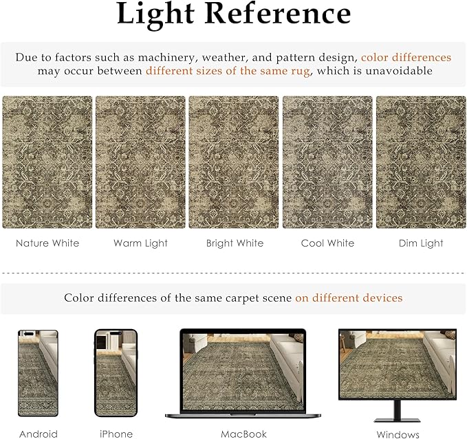 Vintage Area Rug 4x6 Light Brown Bedroom Indoor Kitchen Washable Living Room Carpet Tribal Distressed Retro Accent Throw Rug for Office Dining Room Bathroom Faux Wool
