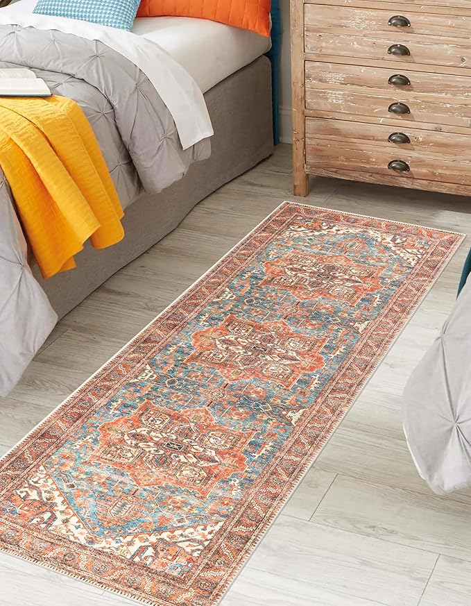 Keen Home Design Machine Washable Area Rugs with Non-Slip Backing, Ideal for Hallway, Living Room, Bedroom, Kitchen and Laundry Room, Vintage Moroccan and Low Pile Rug - (2'6'' x 10'), 204500