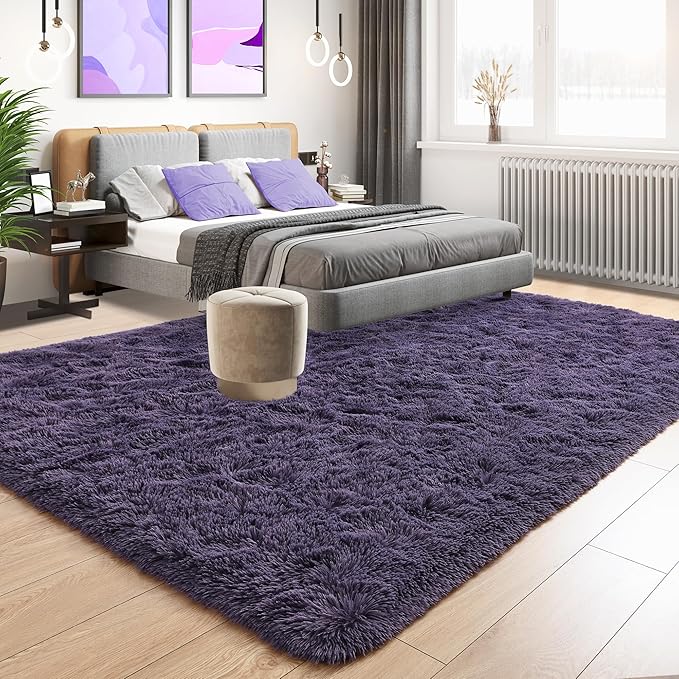 Tepook Super Soft Fluffy Rug for Bedroom, Modern Shaggy Rug Fuzzy Kids Rug for Living Room, Plush Indoor Nursery Home Decor Rug with Non-Slip Bottom, Gray Purple, 6 X 9 Feet