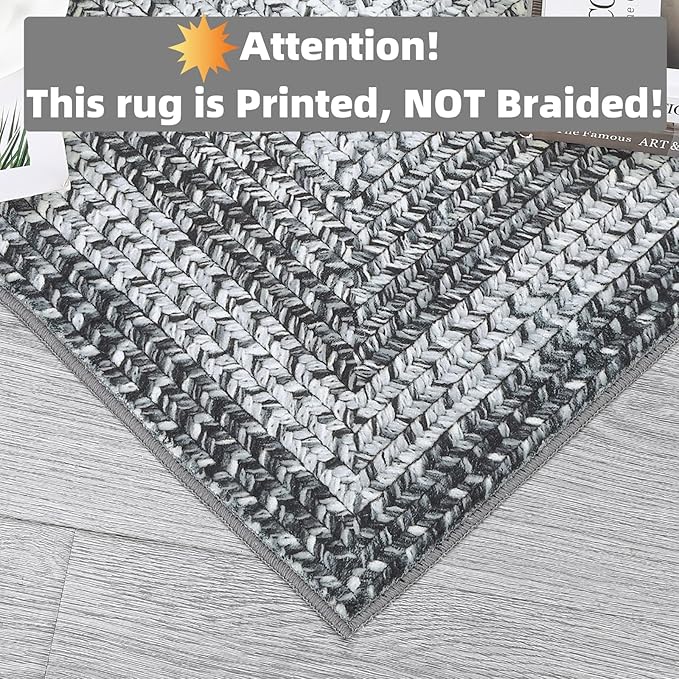 Printed Washable Rugs 3x5 Rug for Living Room Modern Rug Non Slip Entryway Rug Braided Pattern Soft Low Pile Non Shedding Stain Resistant Carpet for Bedroom Office Nursery 3'x5' Grey