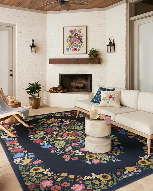 Loloi Rifle Paper Co. Perennial Collection Blossom PRN-01 Navy 2'-5" x 3'-11" Indoor/Outdoor Accent Rug