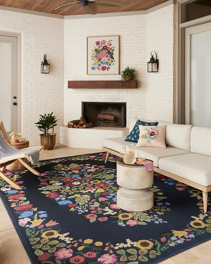 Loloi Rifle Paper Co. Perennial Collection Blossom PRN-01 Navy 7'-10" x 11'-2" Indoor/Outdoor Area Rug