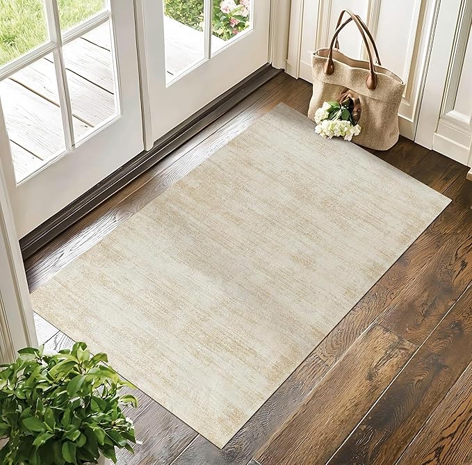 Small Bathroom Rugs,Washable Non Slip Neutral Boho Abstract Modern Farmhouse Area Rugs for Bedroom,3x5,Tan Beige