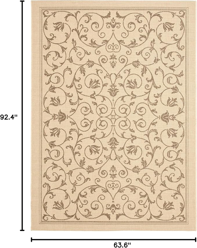 SAFAVIEH Courtyard Collection 5'3" x 7'7" Natural / Brown CY2098 Scroll Indoor/ Outdoor Waterproof Easy-Cleaning Patio Backyard Mudroom Area-Rug