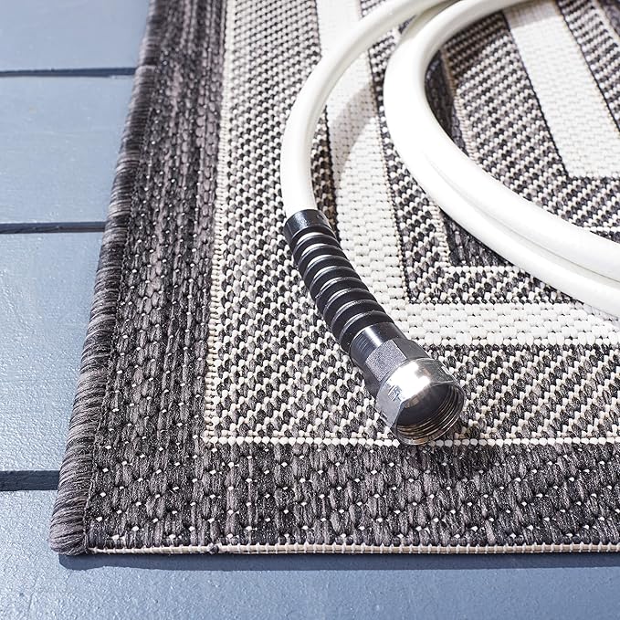 SAFAVIEH Courtyard Collection Runner Rug - 2'3" x 16', Ivory & Black, Geometric Pattern, Indoor/Outdoor & Washable, Ideal for Patio, Backyard, Mudroom (CY8475-53712-216)