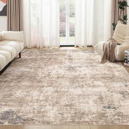 Washable Rug 6x9 Area Rugs for Living Room: Modern Abstract Neutral Soft Large Carpet for Bedroom Dining Room Under Kitchen Table Home Office Decor - Brown