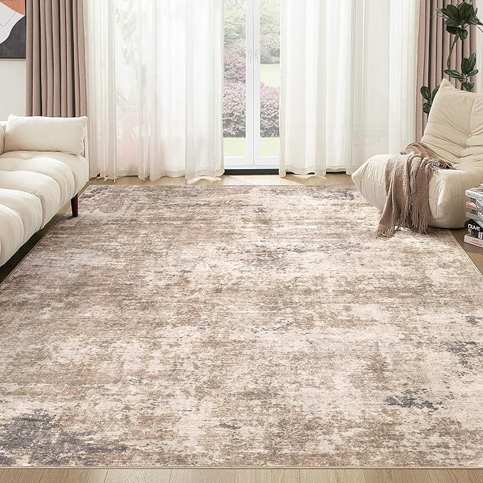Washable Rug 8x10 Area Rugs for Living Room: Modern Abstract Neutral Soft Large Carpet for Bedroom Dining Room Under Kitchen Table Home Office Decor - Brown