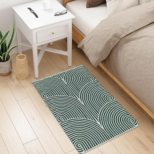Tiffasea Front Door Mat 2'x3' Washable Small Entry Rug, Reversible Front Door Rugs for Entryway Indoor Cotton Woven Modern Area Rug Boho Green Bathroom Rugs for Bedroom Kitchen Entry Porch