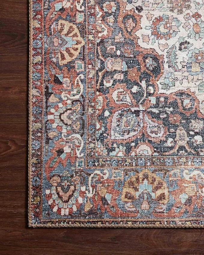 Loloi II Wynter Collection WYN-01 Red/Multi 8'-6" x 11'-6", .13" Thick, Area Rug, Soft, Durable, Printed, Vintage Inspired, Low Pile, Non-Shedding, Easy Clean, Living Room Rug