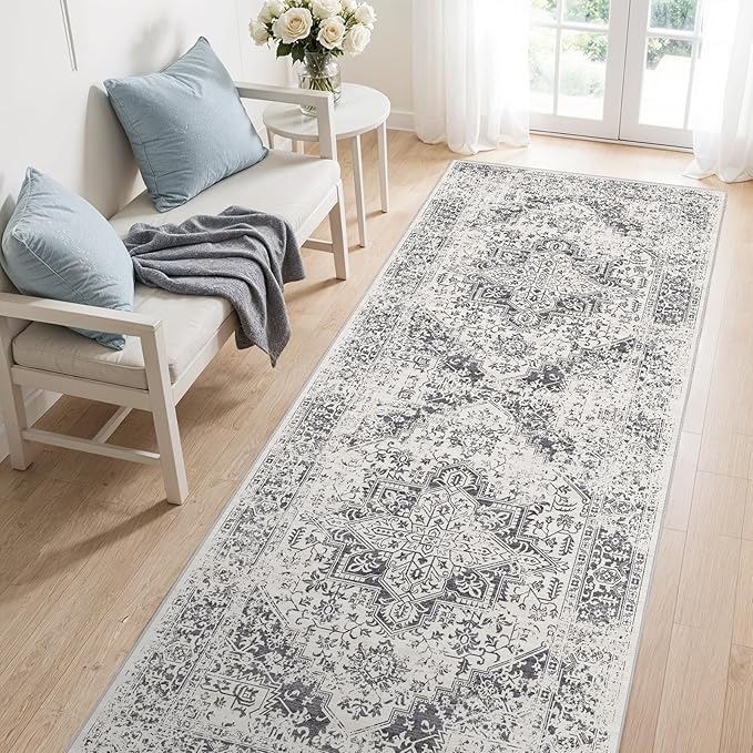 3x8 Hallway Washable Runner Rug: Machine Washable Kitchen Laundry Runner Vintage Non Slip Low-Pile Entryway Living Room Floor Mat Stain Resistance Indoor Floor Carpet for Entrance Living Room，Bridge