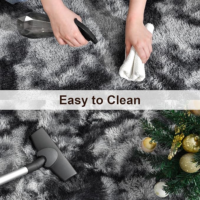 TWINNIS Super Soft Shaggy Rugs Fluffy Carpets 6x9 Feet, Indoor Modern Plush Area Rugs for Living Room Bedroom Kids Room Nursery Home Decor, Upgrade Anti-Skid Fuzzy Rug, Black and Grey