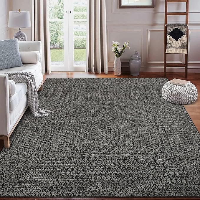 Washable Area Rugs 9x12 Rug Living Room Rug Modern Rugs for Bedroom Blue Geometric Soft Large Area Rug Non Slip Throw Rugs Stain Resistant Carpet for Nursery Dining Room 9'x12' Black/Grey