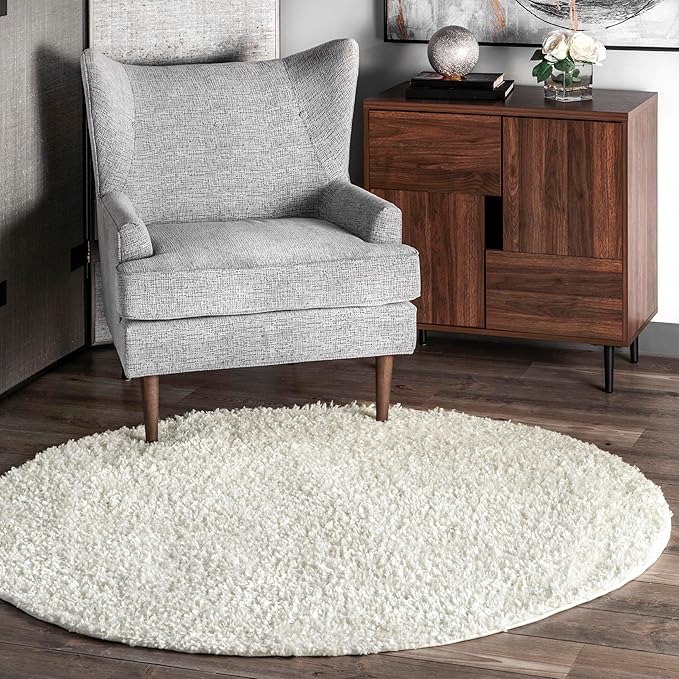 nuLOOM Neva Modern Tasseled Shag Area Rug, 5' Round, Ivory