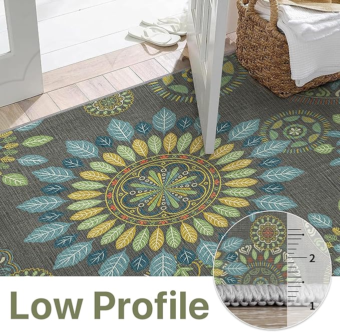 Bavni Kitchen Runner, Washable 2x12 Rugs Non Slip, Floral Thin Runners, Stain Resistant Carpet Runner for Bathroom, Bedroom, Hallway, Multi