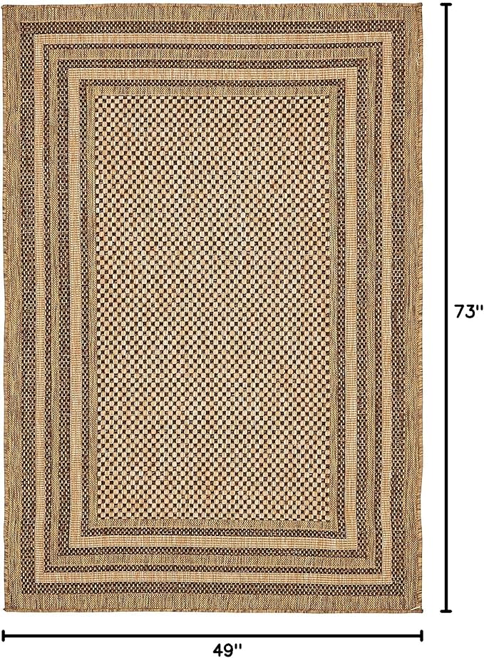 Unique Loom Outdoor Border Collection Area Rug - Multi Border (4' 1" x 6' 1" Rectangle, Light Brown/ Brown)