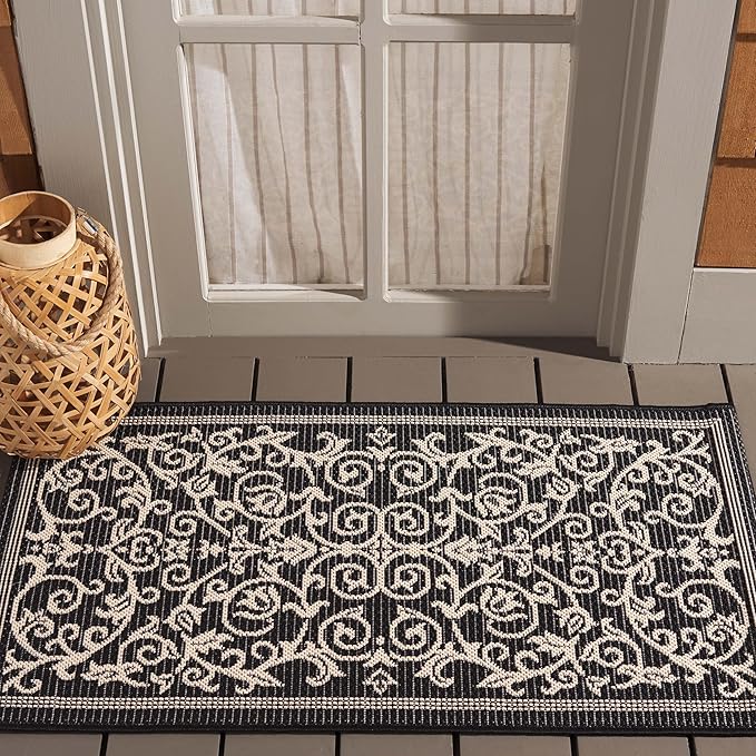SAFAVIEH Courtyard Collection Accent Rug - 2' x 3'7", Black & Sand, Indoor/Outdoor & Washable, Ideal for High Traffic Areas in Patio, Backyard, Mudroom, Entryway, Doormat (CY2098-3908-2)