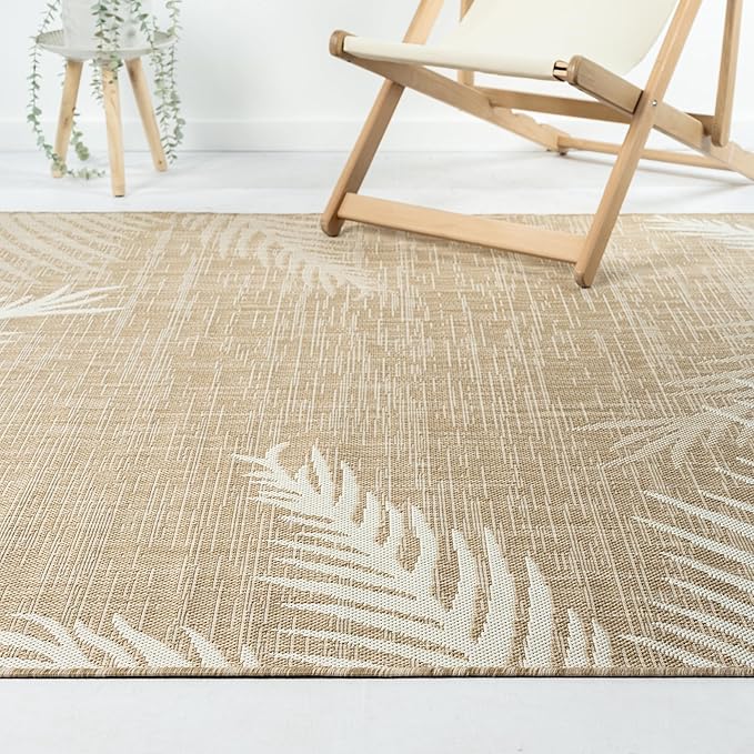 LR Home 5 x 7 Indoor/Outdoor Area Rug for Home Decor | Floral Carpet Suitable for Living Room, Bedroom, Playroom, Patio, Garden | Tropical Farmhouse Rug | Beige/Ivory