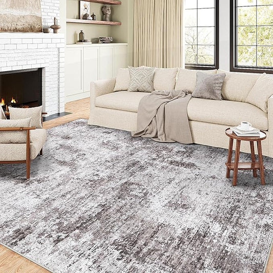 9x12 Large Area Rug Gray Modern Living Room Washable Rugs Indoor Accent Rug Abstract Low Pile Carpet Distressed Throw Rug Bedroom Office Dining Room Kitchen Laundry Room Non Slip